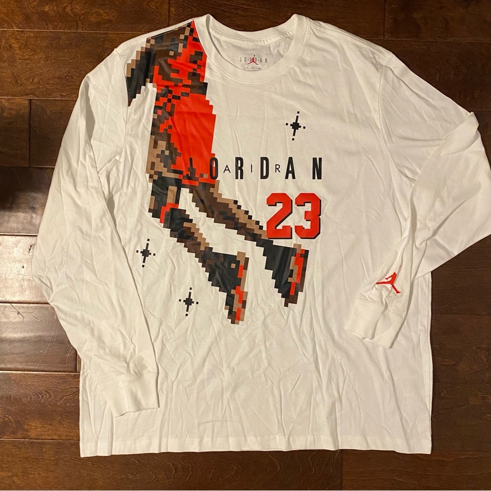 Jordan White Long Sleeve TShirt Shirt Pixel 23 NWOT Nike Sports Games Mens Gift